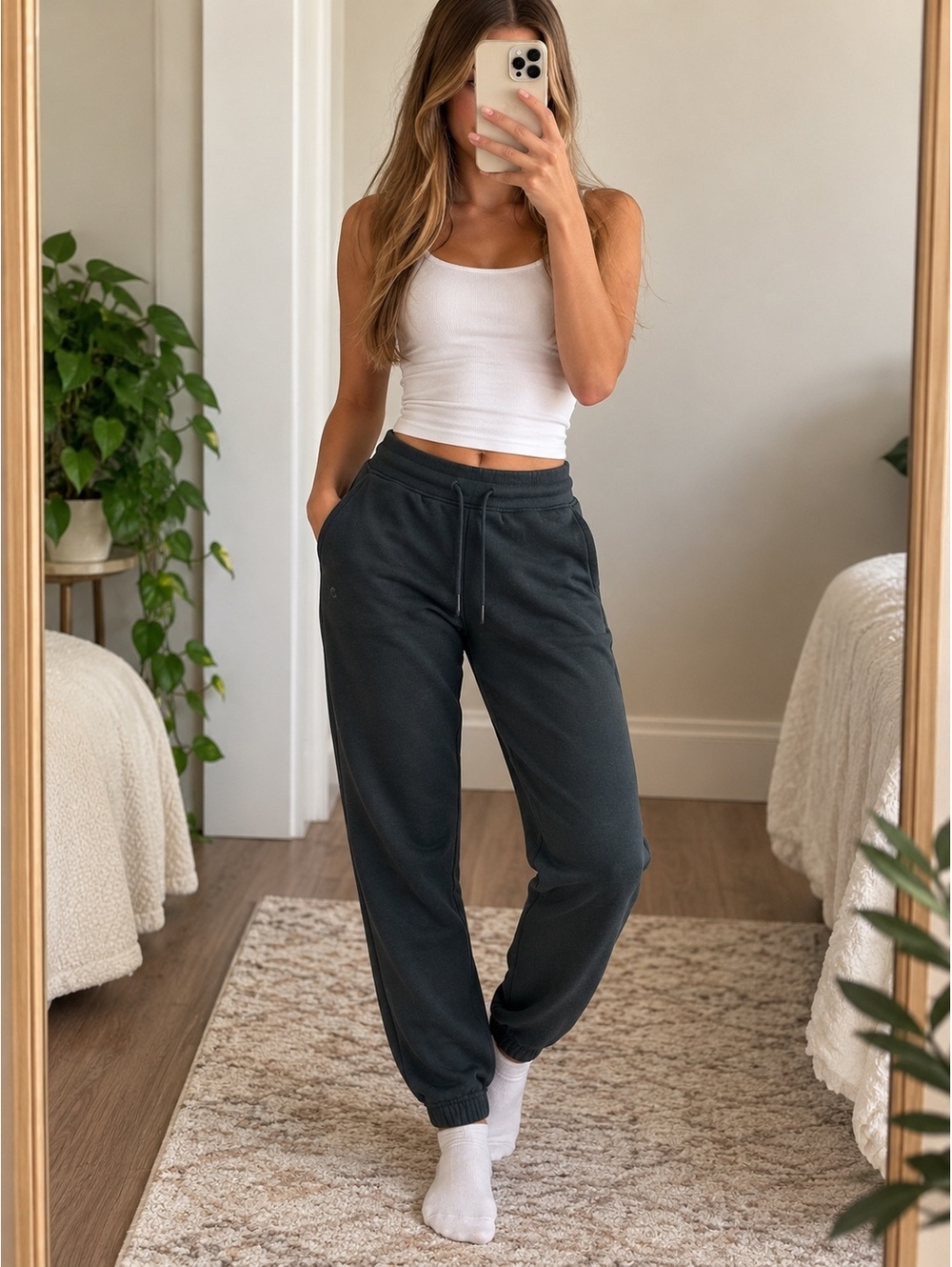 90 Degree by Reflex S Black Fleece Jogger Sweatpants Drawstring Pockets